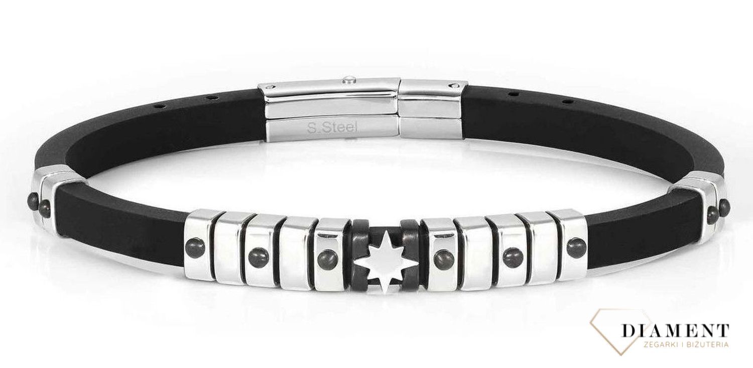 Bransoletka męska Nomination City z różą wiatrów 028813 014. Bransoletka w kolorze czarnym wykonana z kauczuku i stali szlachetnej 316L.  Czerń pasuje do każdego koloru, tak więc bransoletka jest poprzez swój kolor uniwers.jpg